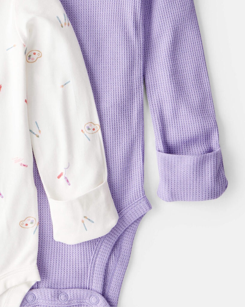 slide 2 of 5, Carter's Carters Baby Girl Paint Print PurelySoft Long-Sleeve Multipack Bodysuits - White/Purple Purple/White 18M, 1 ct