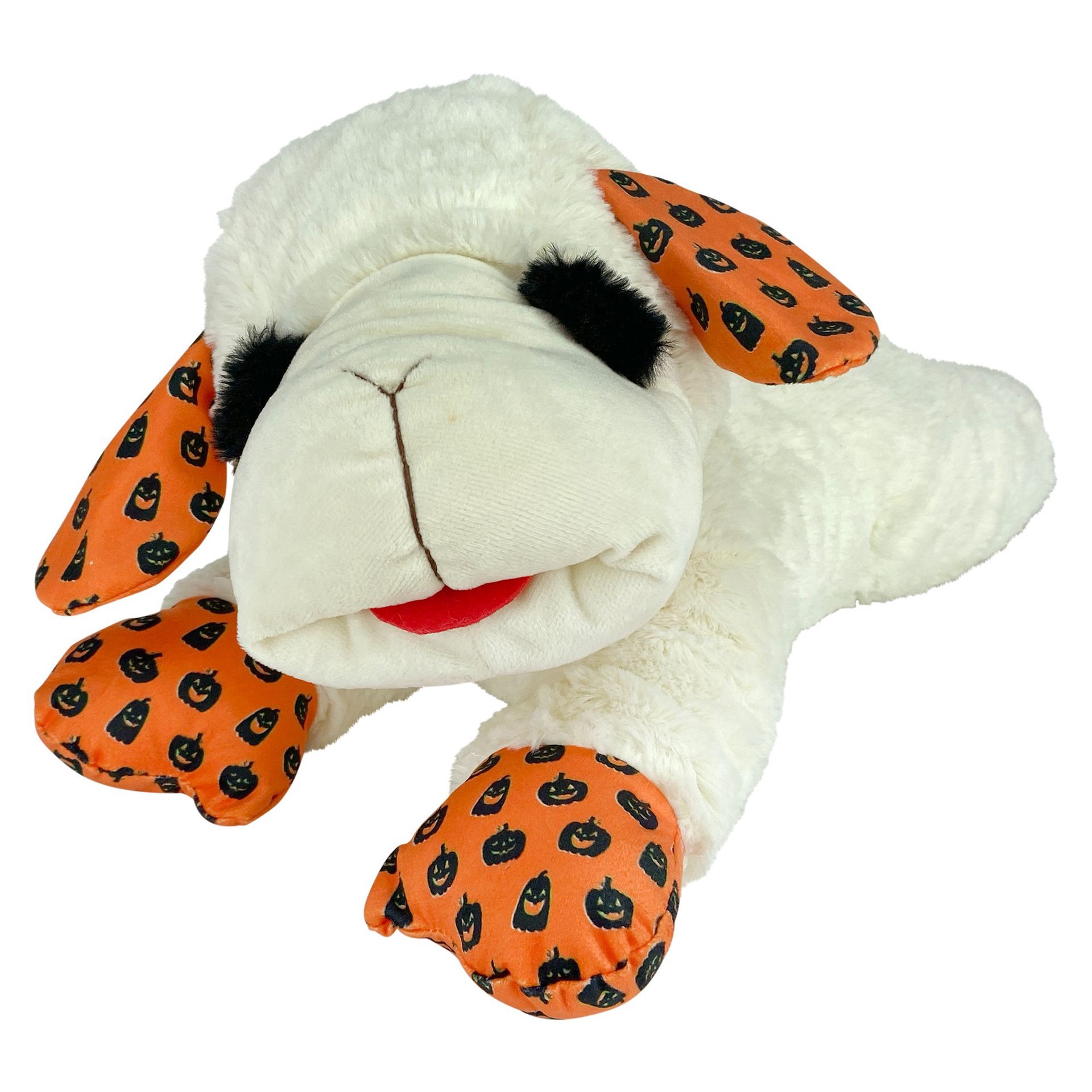slide 1 of 1, Multipet Halloween Pumpkin Print Jumbo Lambchop Dog Toy, Jumbo Size