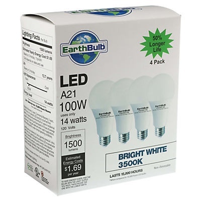 slide 1 of 1, EarthTronics A21 LED 100W Earthbulbs - Bright White, 4 ct