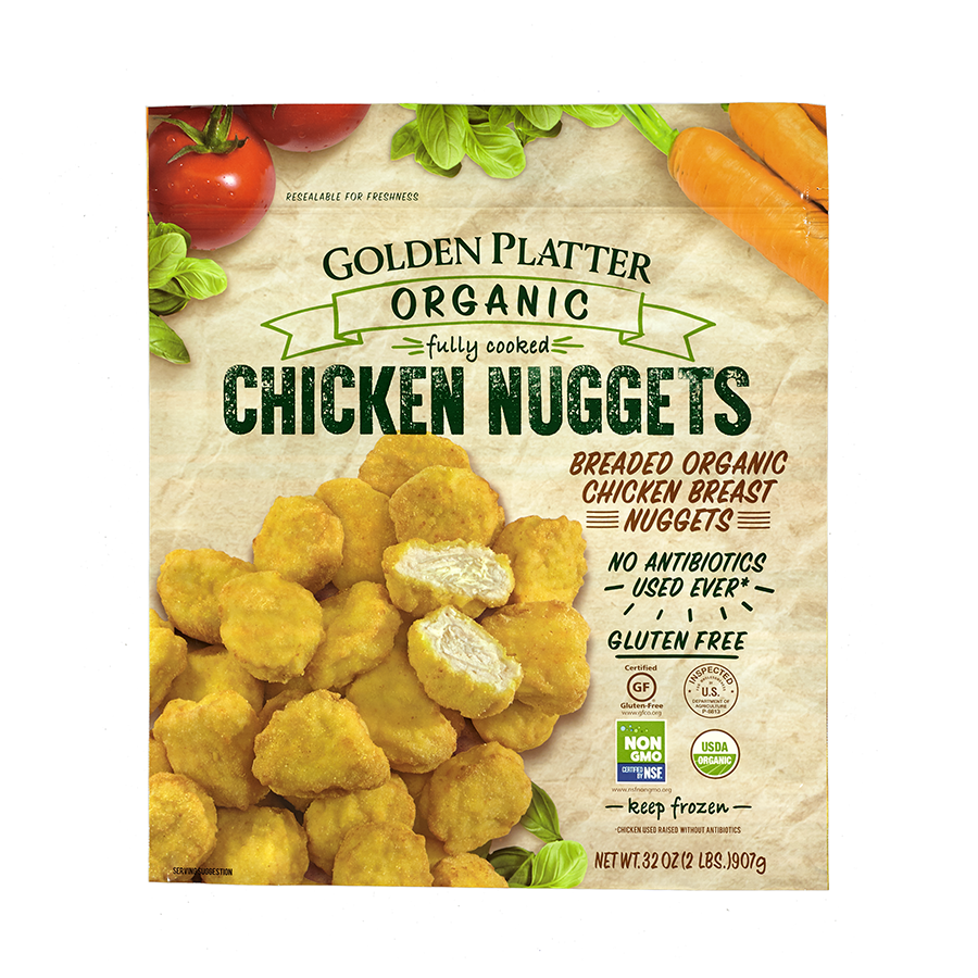 slide 1 of 1, Golden Platter Organic Chicken Nuggets, 32 oz