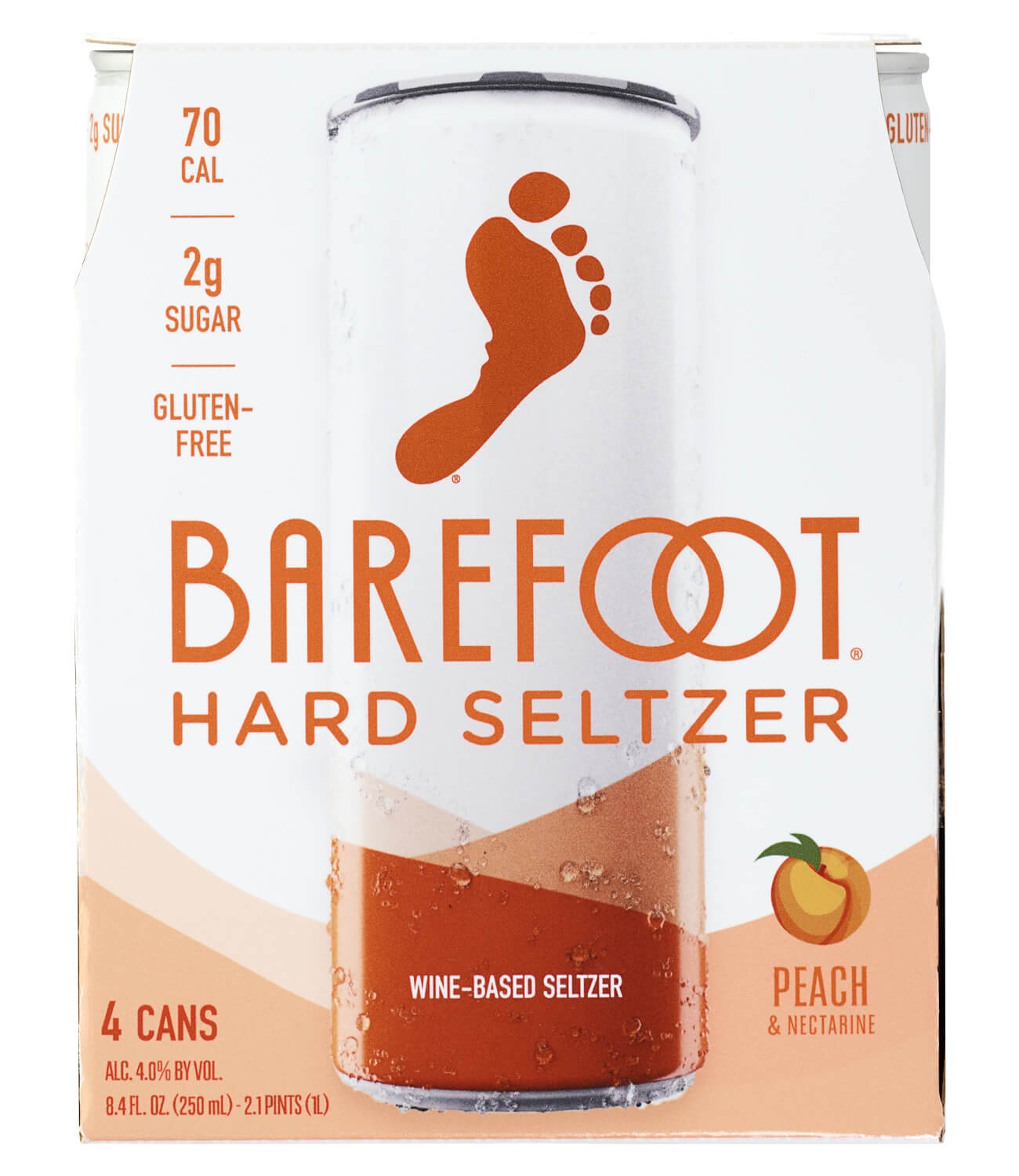 slide 1 of 1, Barefoot Hard Seltzer Peach & Nectarine, 250 ml