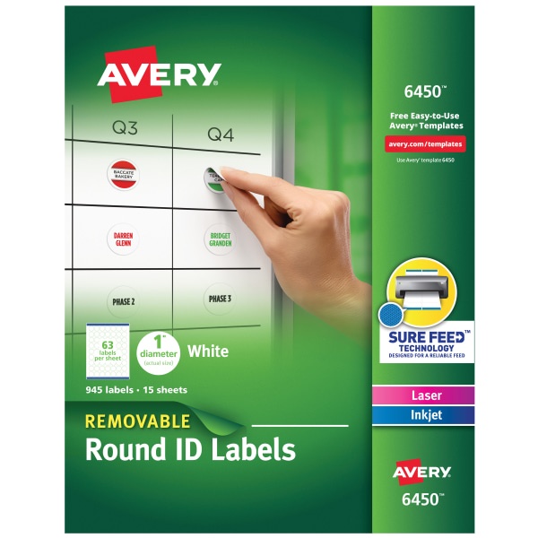 slide 1 of 5, Avery Removable Round Multipurpose Labels, 6450, White, 945 ct; 1 in