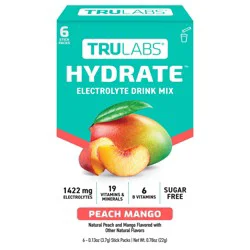 TruLabs Hydrate Peach Mango Electrolyte Drink Mix - 6 x 3.5 g Stick Packs