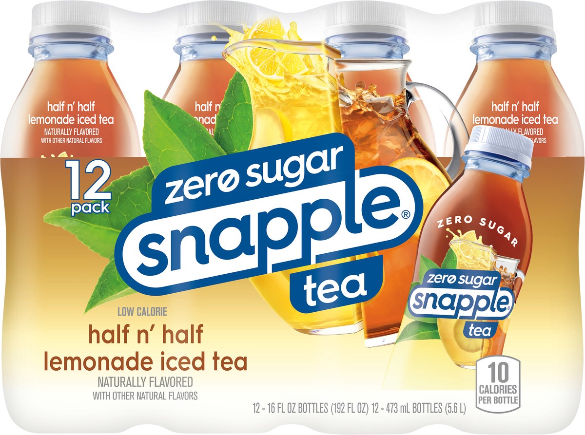 slide 10 of 11, Snapple Zero Sugar Half 'n Half Tea, 16 fl oz recycled plastic bottle, 12 pack - 12 ct, 12 ct