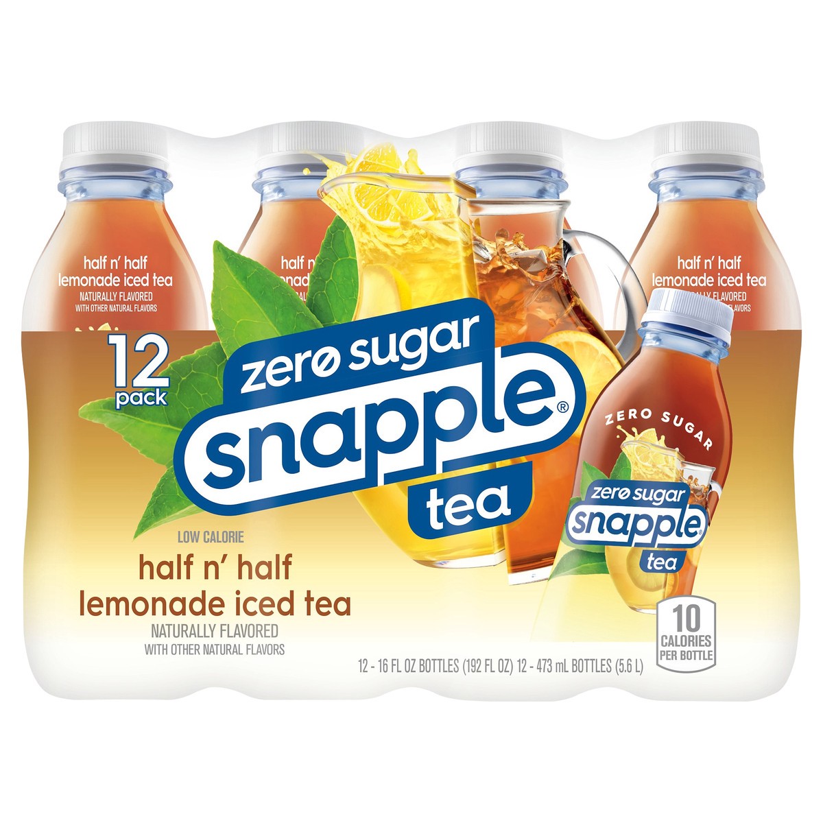 slide 1 of 11, Snapple Zero Sugar Half 'n Half Tea, 16 fl oz recycled plastic bottle, 12 pack - 12 ct, 12 ct; 16 fl oz