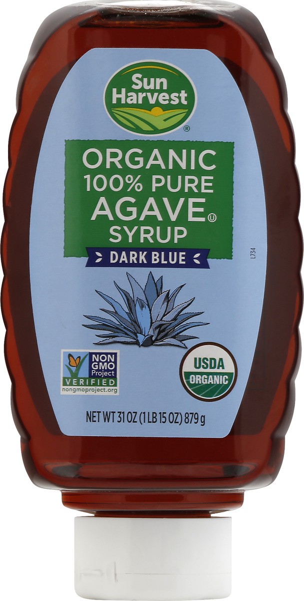 slide 4 of 9, Sun Harvest Organic 100% Pure Agave Syrup Dark Blue, 31 oz