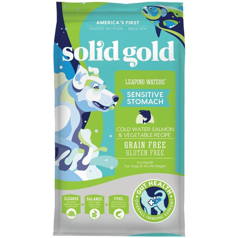 slide 1 of 1, Solid Gold Leaping Waters Sensitive Stomach All Ages Dry Dog Food with Salmon Flavor - 4lbs, 4 lb