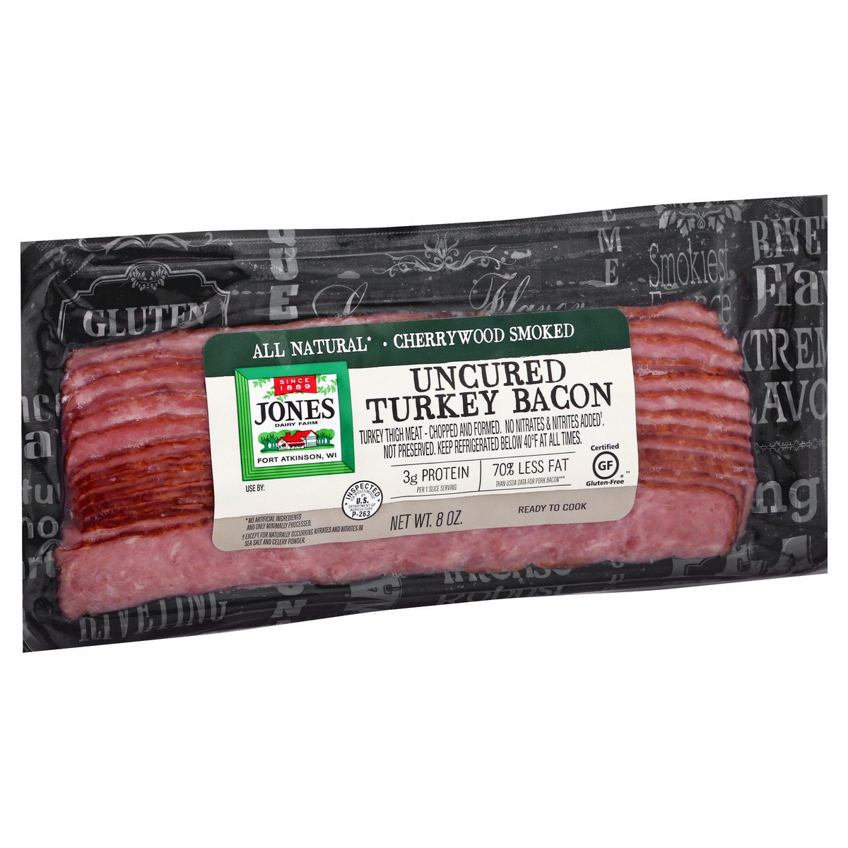 slide 3 of 9, Jones Dairy Farm Uncured Cherrywood Smoked Turkey Bacon 8 oz, 8 oz