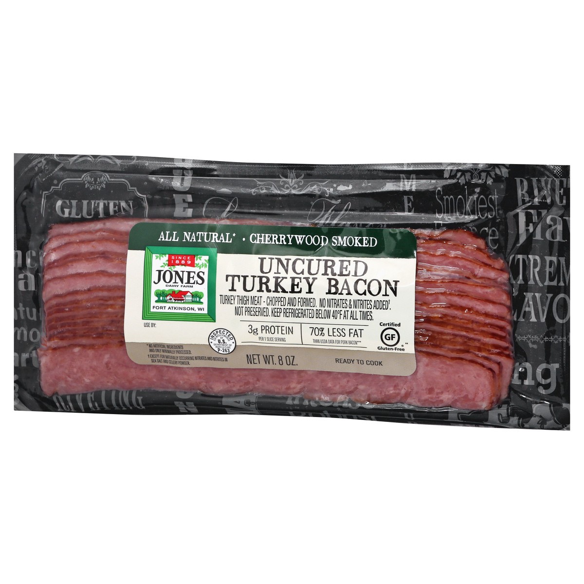 slide 4 of 9, Jones Dairy Farm Uncured Cherrywood Smoked Turkey Bacon 8 oz, 8 oz