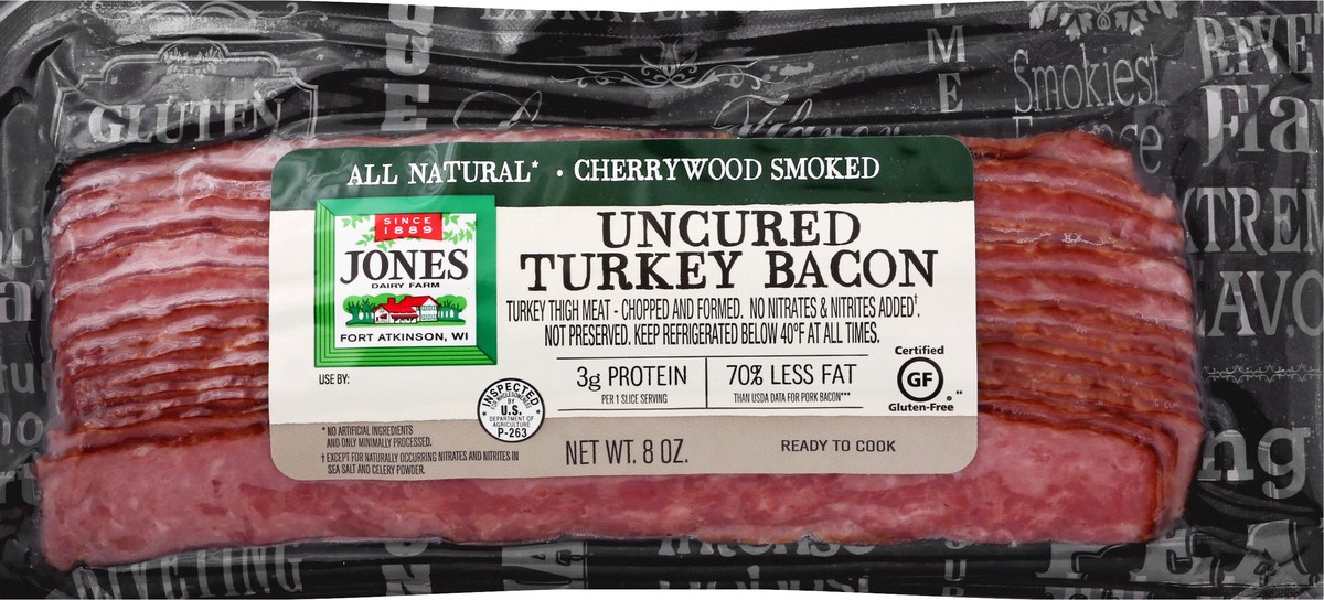 slide 7 of 9, Jones Dairy Farm Uncured Cherrywood Smoked Turkey Bacon 8 oz, 8 oz