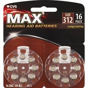 slide 1 of 1, CVS Health Cvs Max Hearing Aid Battery Size 312, 16Ct, 1 ct