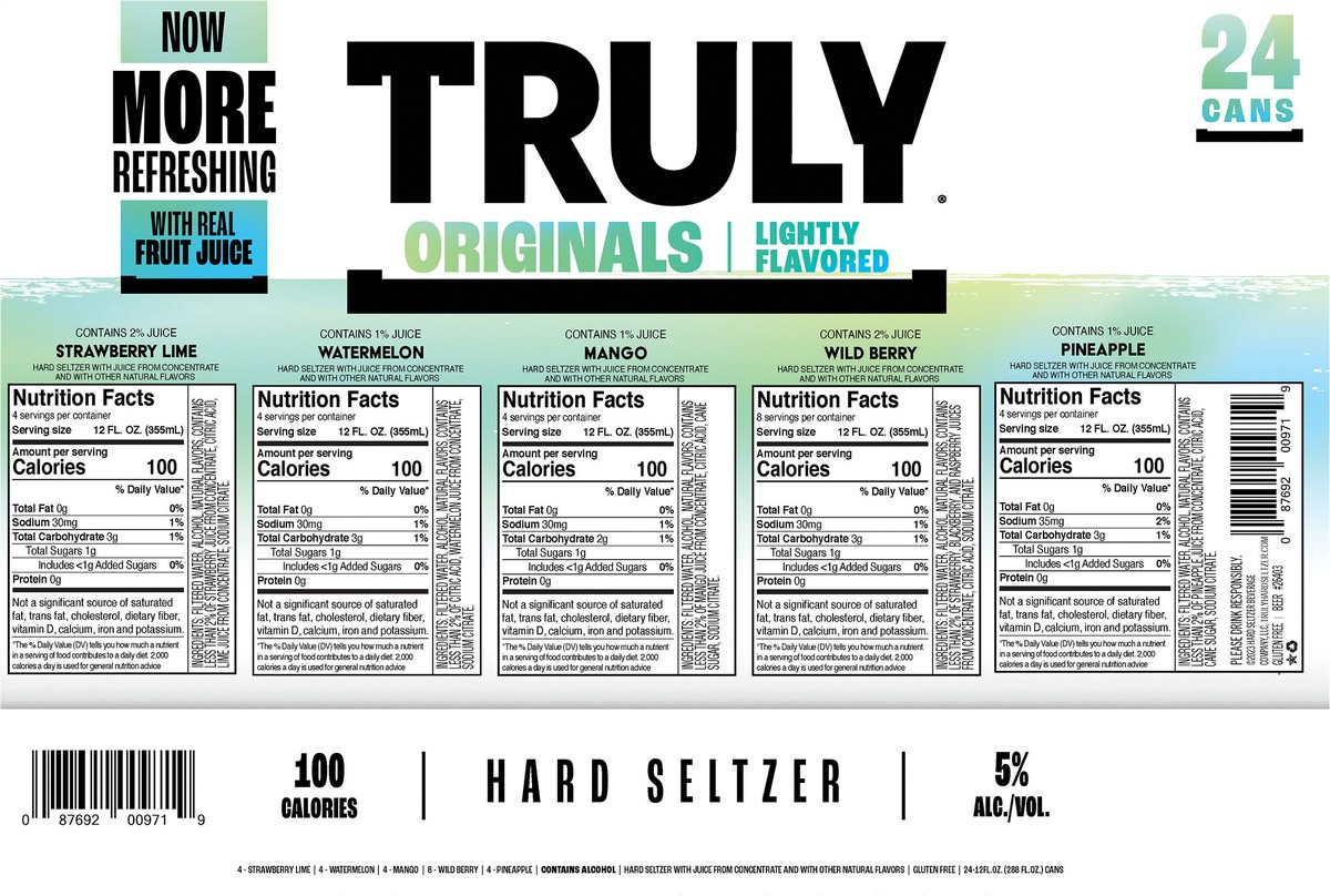 slide 2 of 7, TRULY Hard Seltzer Originals Variety Pack (12 fl. oz. Can, 24pk.), 24 ct; 12 oz