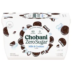 Chobani Yogurt, Zero Sugar, Milk & Cookies