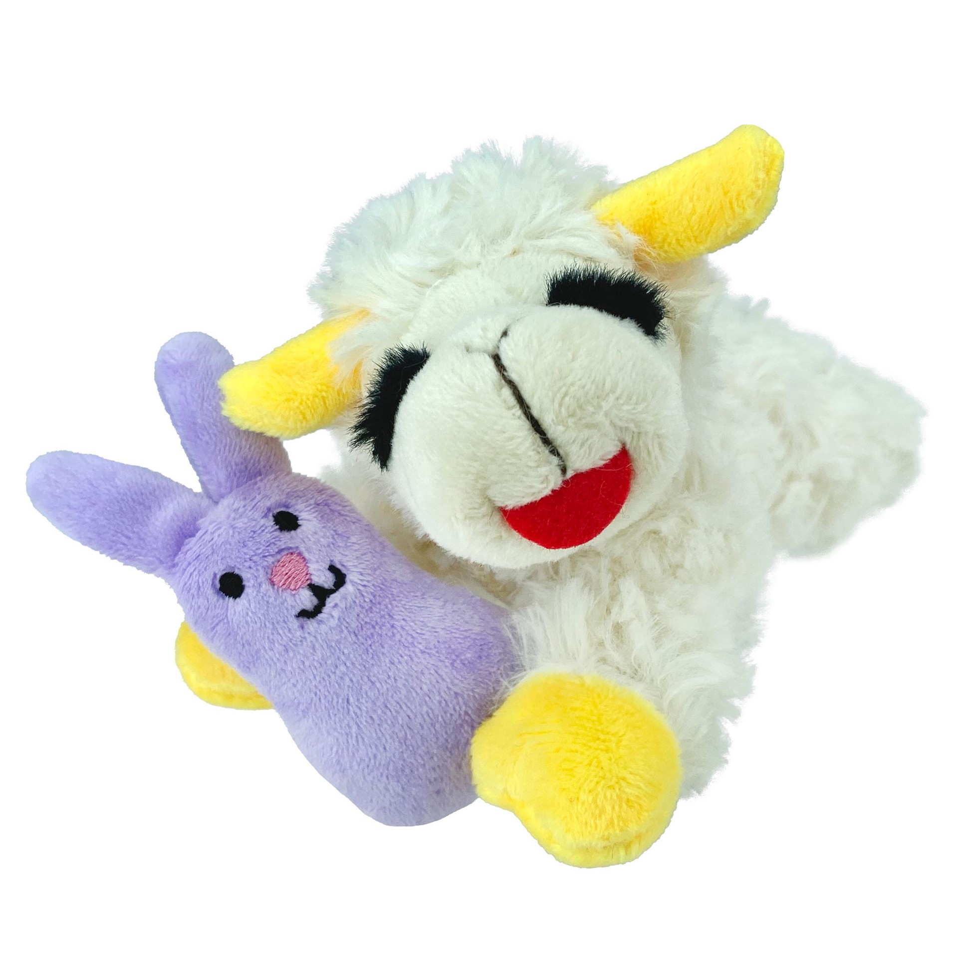 slide 1 of 1, Multipet Spring Lamb Chop Holding a Bunny Dog Toy, 1 ct