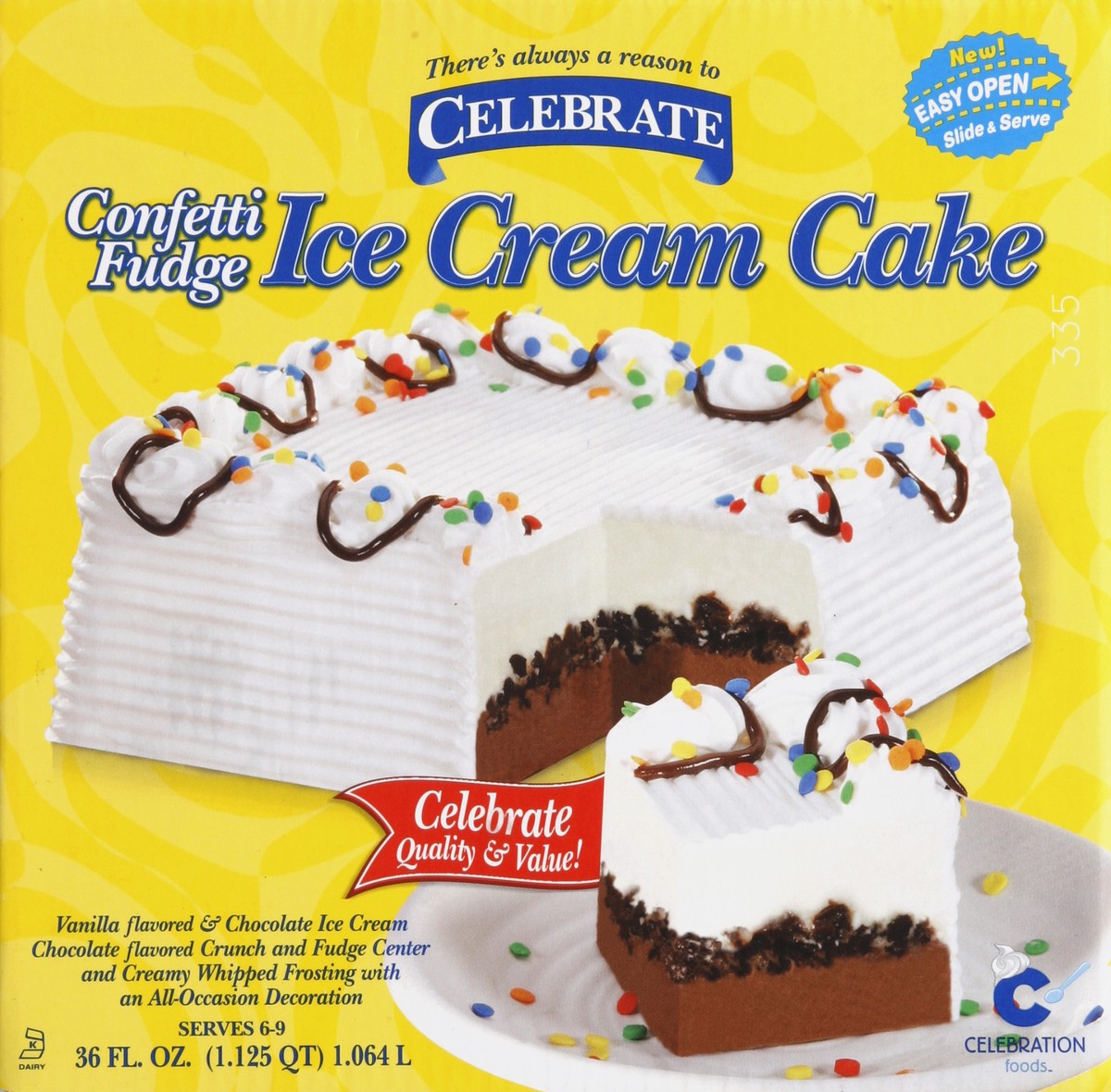 slide 4 of 4, Carvel Celebration Confetti Fudge Icrm Cake, 36 fl oz