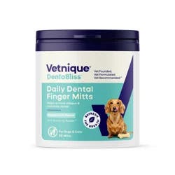 Vetnique Dentabliss Dog Dental Wipes, Peppermint Flavor Finger Mitts For Dogs & Cats, 30ct