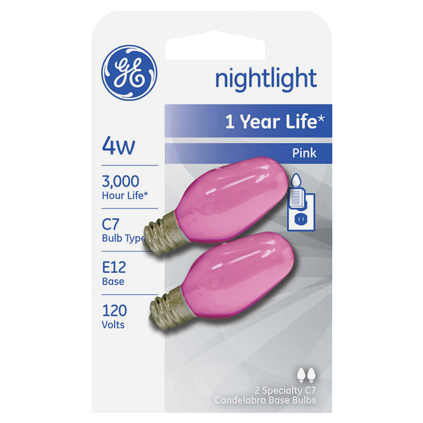 slide 1 of 1, GE 4 Watt C7 E12 Night Light, Pink Bulb, 2 ct