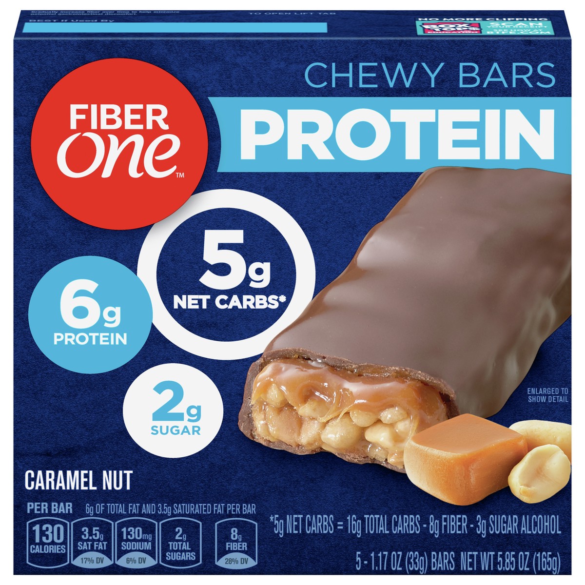 slide 1 of 9, Fiber One Protein Chewy Bars Caramel Nut 5 Pack 5.85 Oz, 5 ct