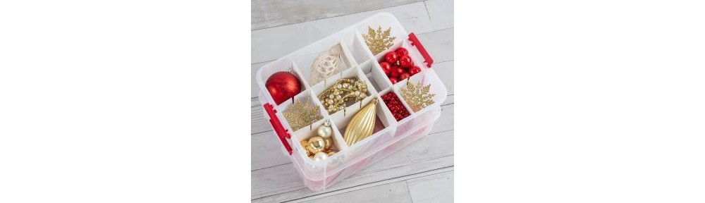 slide 2 of 4, Sterilite 2-Tray Ornament Box - Clear/Red, 24 ct