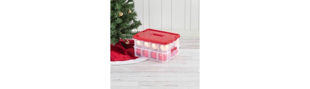 slide 4 of 4, Sterilite 2-Tray Ornament Box - Clear/Red, 24 ct