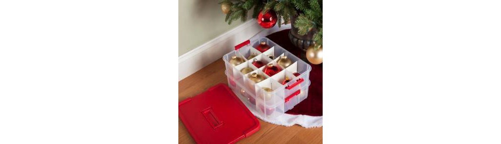 slide 3 of 4, Sterilite 2-Tray Ornament Box - Clear/Red, 24 ct