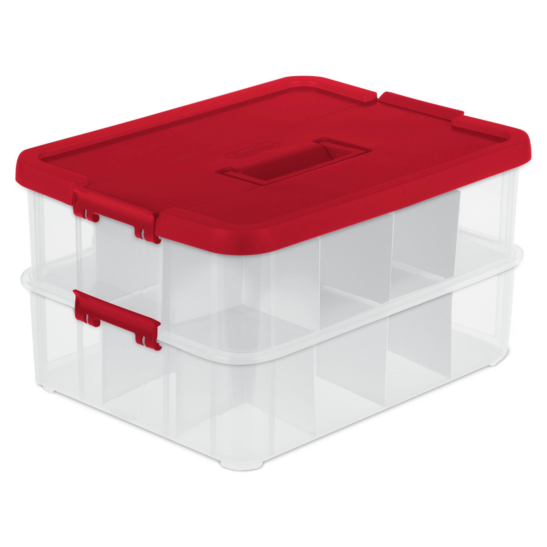 slide 1 of 4, Sterilite 2-Tray Ornament Box - Clear/Red, 24 ct