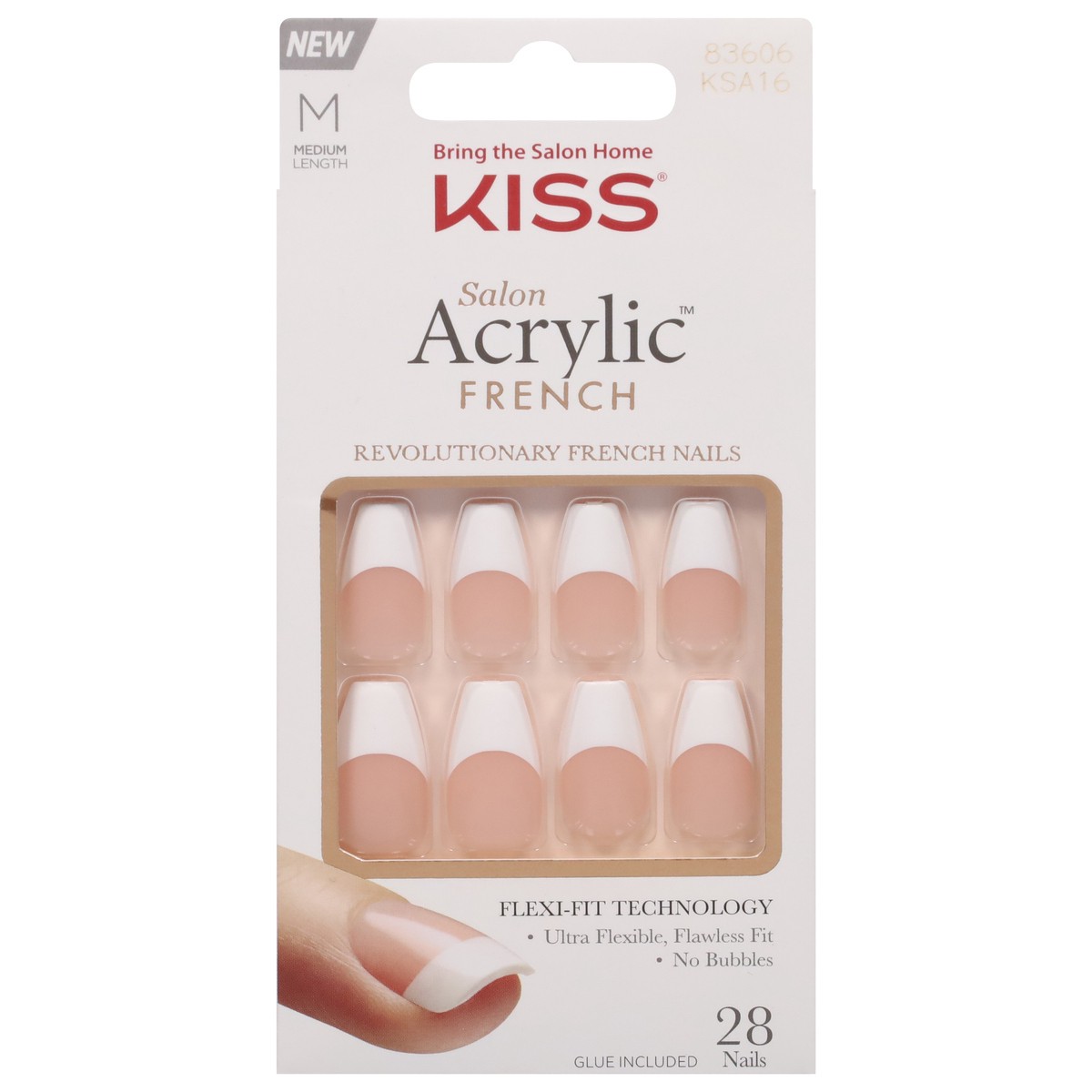 slide 1 of 1, Kiss Salon Acrylic French Medium Nails 28 ea, 28 ct