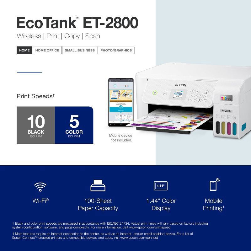 slide 3 of 7, Epson Ecotank Et-2800 All-In-One Supertank Color Printer, White, 1 ct