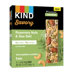 KIND Savory Nut Bars, Gluten Free Snacks, Rosemary Nuts & Sea Salt, 8.4oz Box (6 Bars)