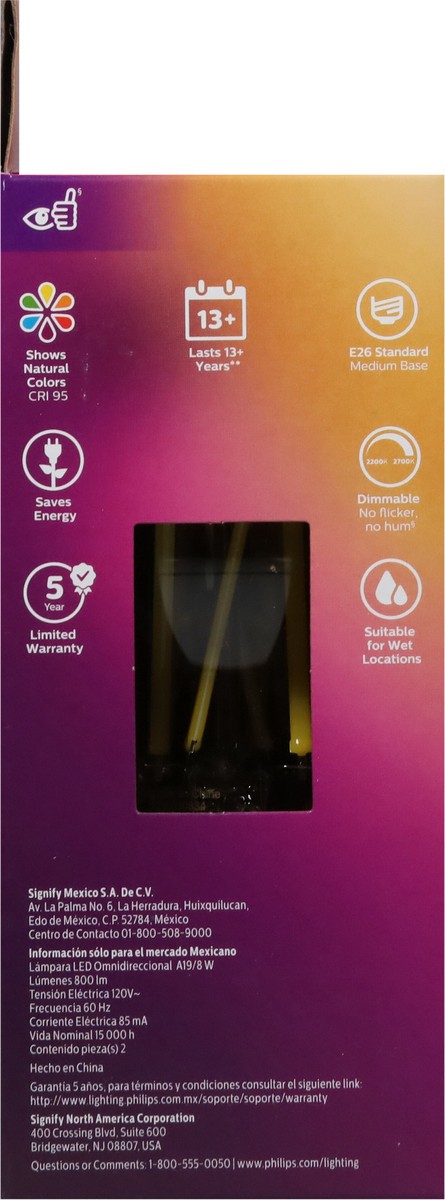 slide 5 of 12, Philips 8-Watt (60-Watt) A19 Led Light Bulbs, 2 ct