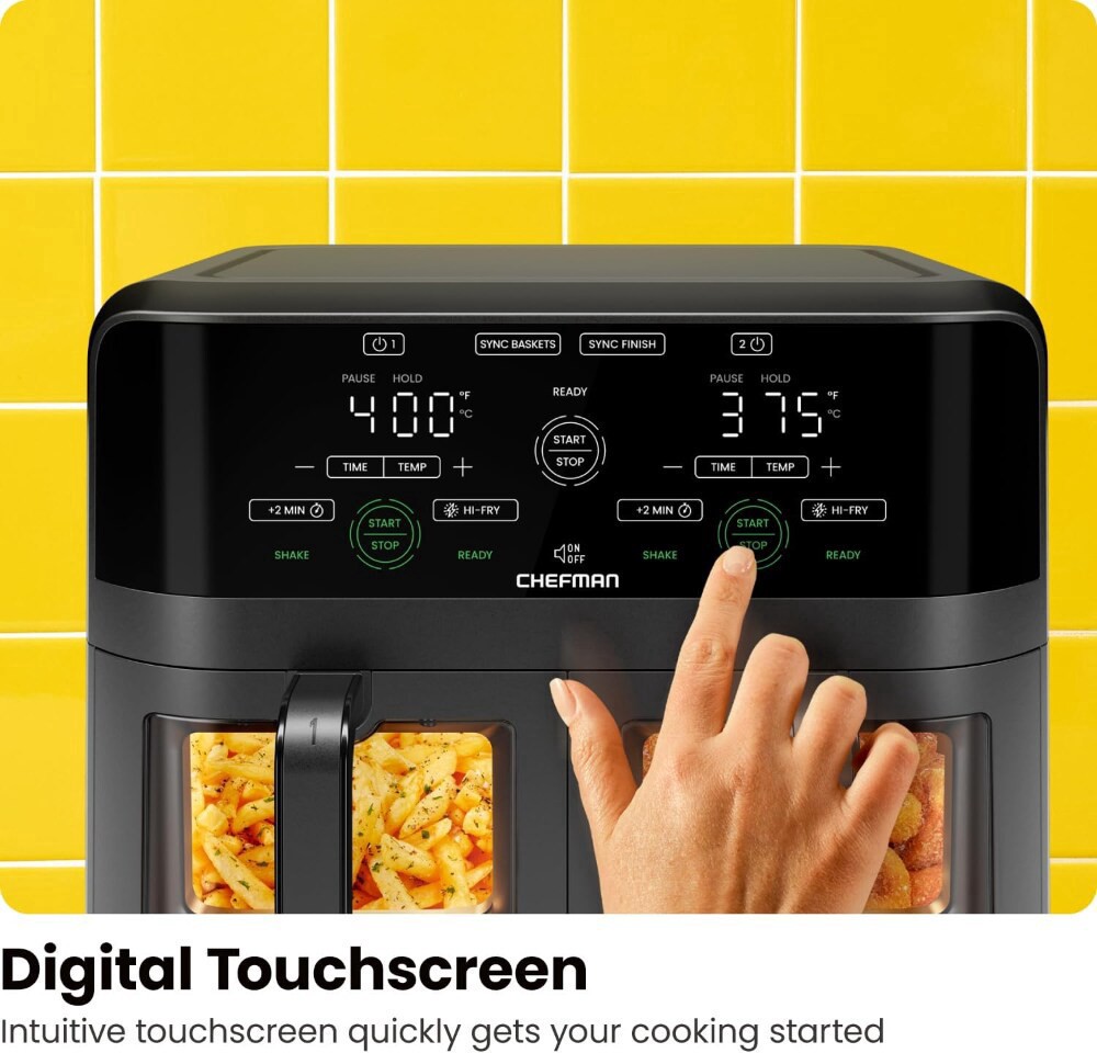 slide 6 of 6, Chefman Dual Basket Digital Air Fryer w/ Easy View Windows, Independent 3 Qt Baskets - Black, 6 qt