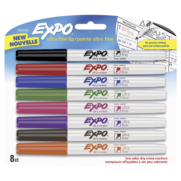 Expo Ultra-Fine Tip Dry Erase Markers - Set of 8, Assorted Colors