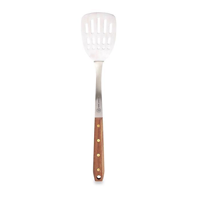 slide 1 of 1, Schmidt Brothers Brass Kitchen Slotted Spatula with Walnut Handle, 1 ct