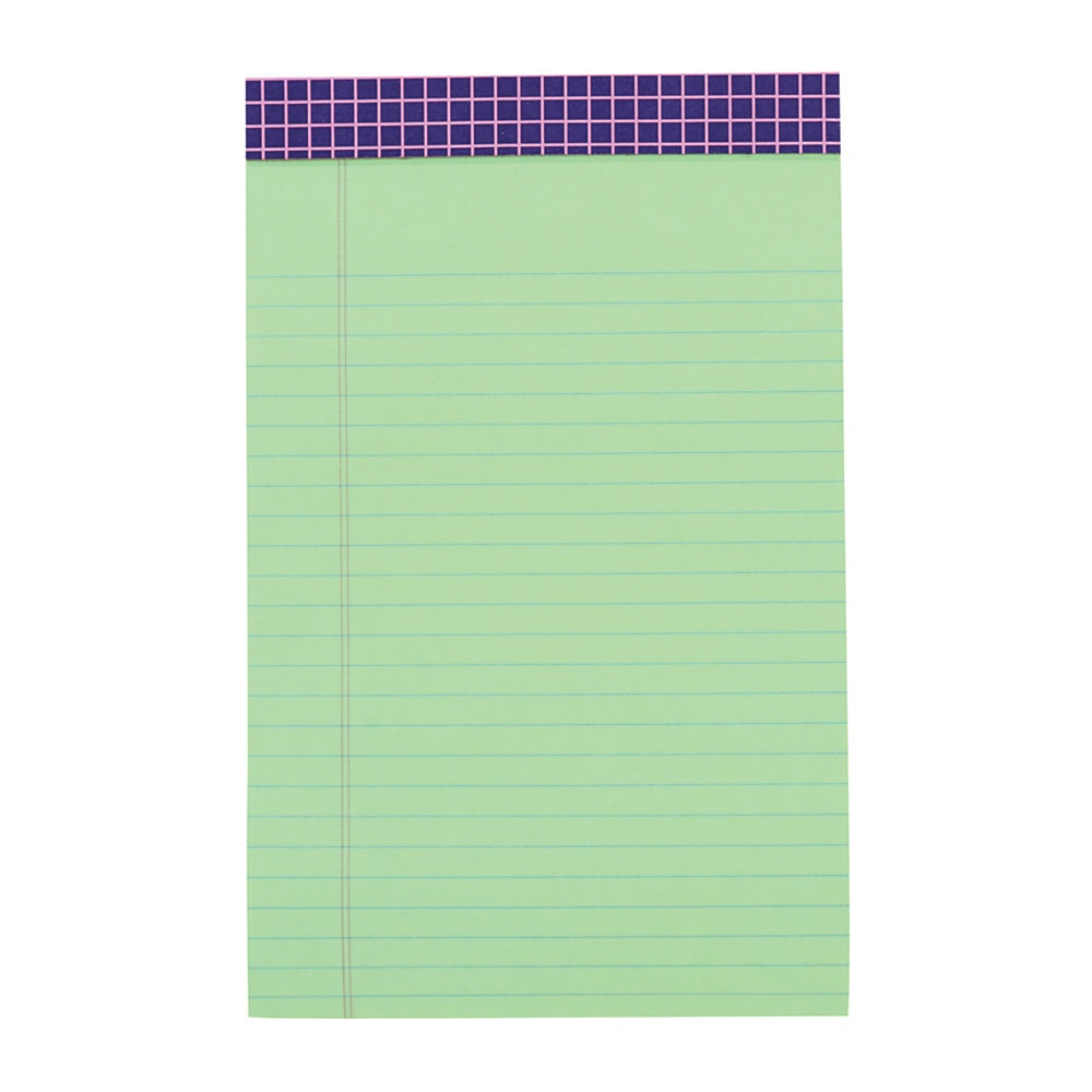 slide 1 of 1, Office Depot Brand Fashion Legal Pad, 5'' X 8'', Narrow Rule, 100 Pages (50 Sheets), Purple Grid/Green, 50 ct