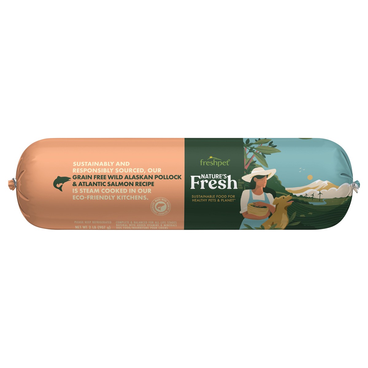 slide 1 of 3, Freshpet Healthy & Natural Dog Food, Fresh Grain Free Wild Alaskan Pollock & Atlantic Salmon Recipe, 2 lb, 2 lb