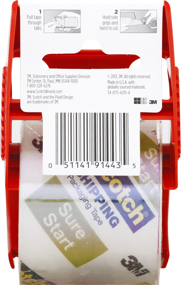 slide 5 of 9, Scotch Sure Start Shipping Packaging Tape With Dispenser, 1 ct