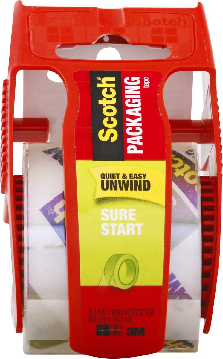 slide 6 of 9, Scotch Sure Start Shipping Packaging Tape With Dispenser, 1 ct