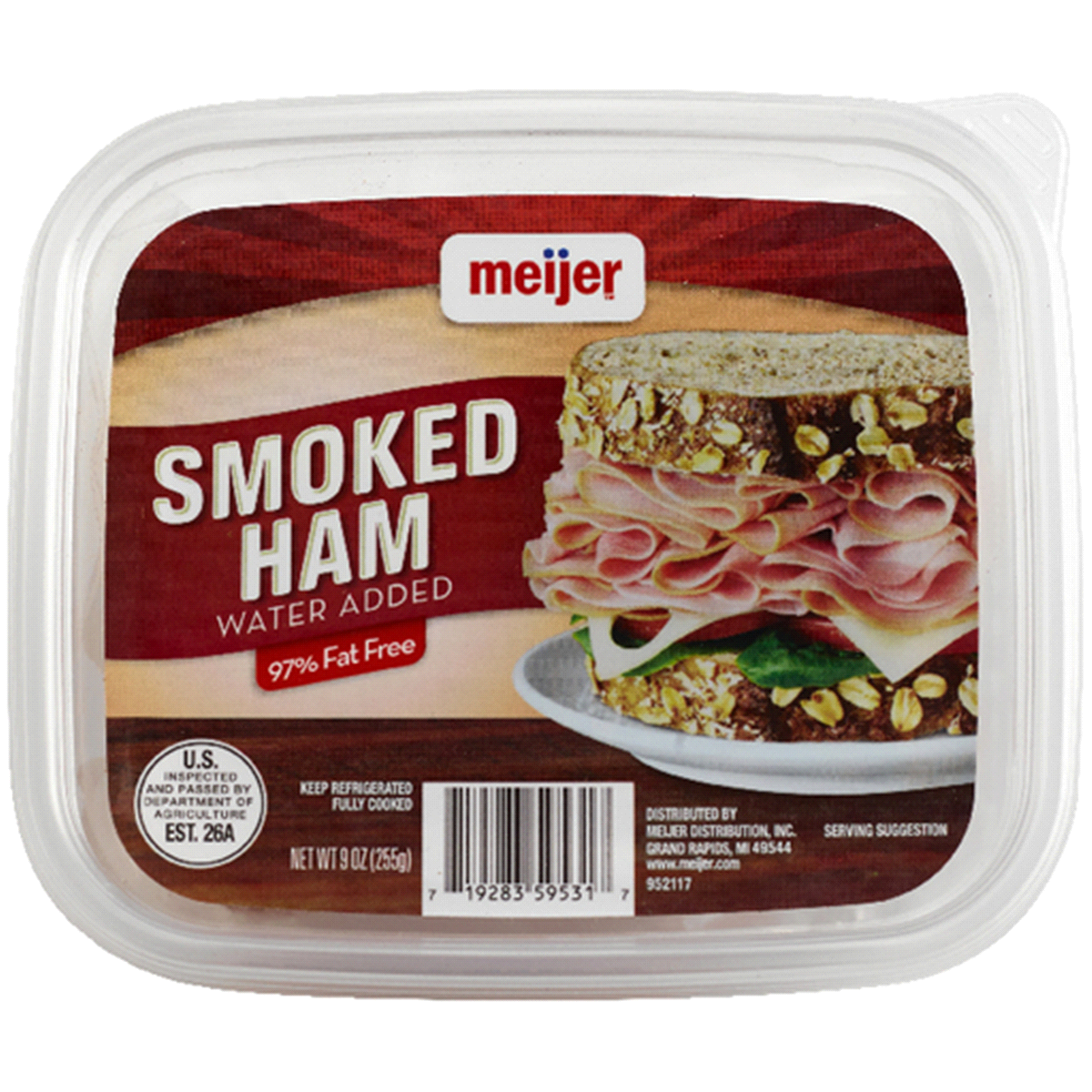 slide 1 of 1, Meijer Lunchmeat Thin Sliced Smoked Ham Tub, 9 oz