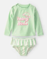 Carters Baby Girl 2-Piece 'Vacay Mode' Rashguard Swimsuit Set - Green Green 24M