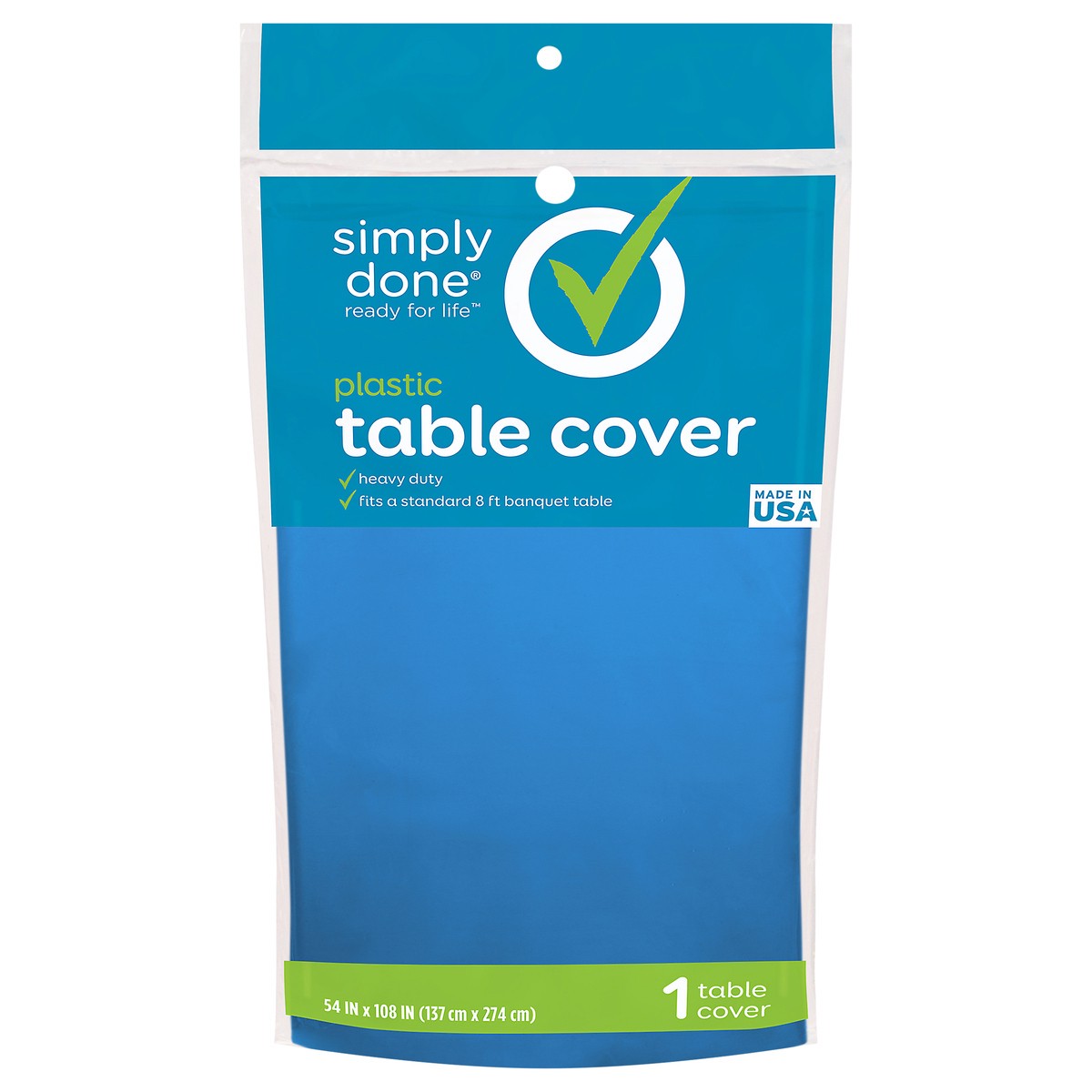 slide 10 of 12, Simply Done Blue Solid Plastic Table Cover 1 Each, 1 ct