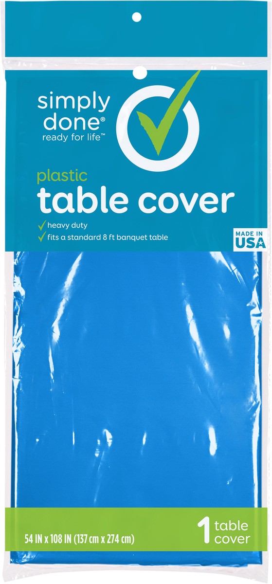 slide 4 of 12, Simply Done Blue Solid Plastic Table Cover 1 Each, 1 ct