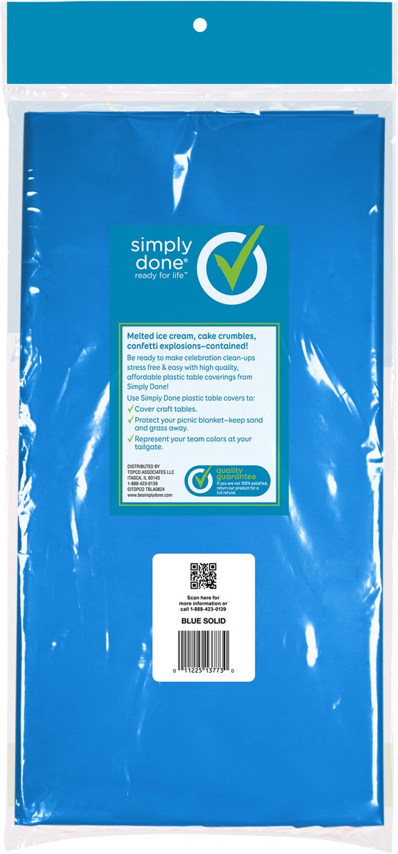 slide 5 of 12, Simply Done Blue Solid Plastic Table Cover 1 Each, 1 ct