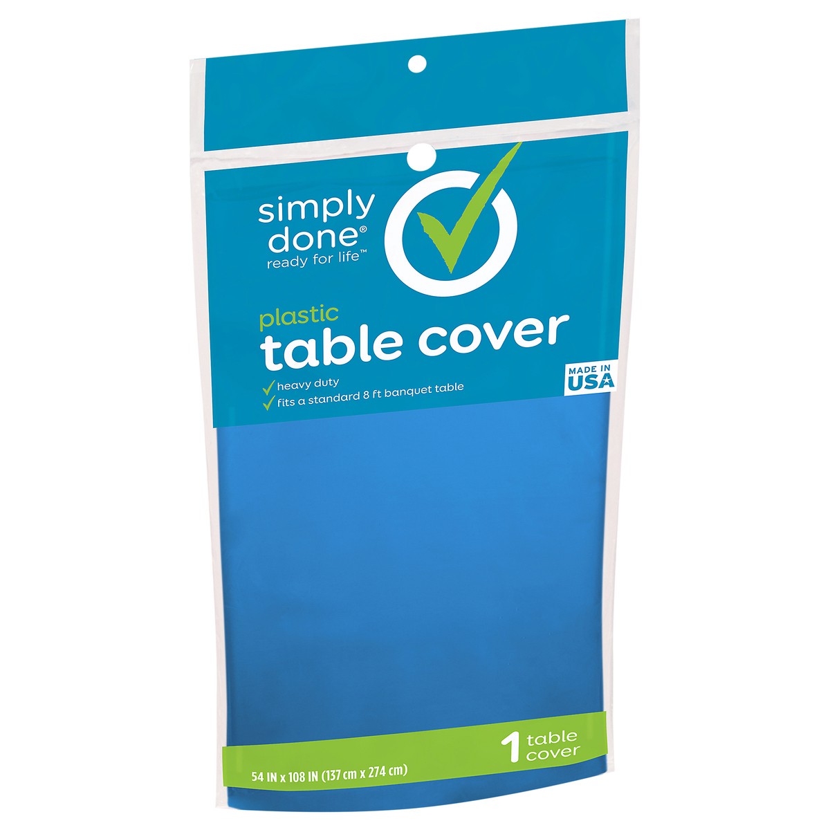 slide 6 of 12, Simply Done Blue Solid Plastic Table Cover 1 Each, 1 ct