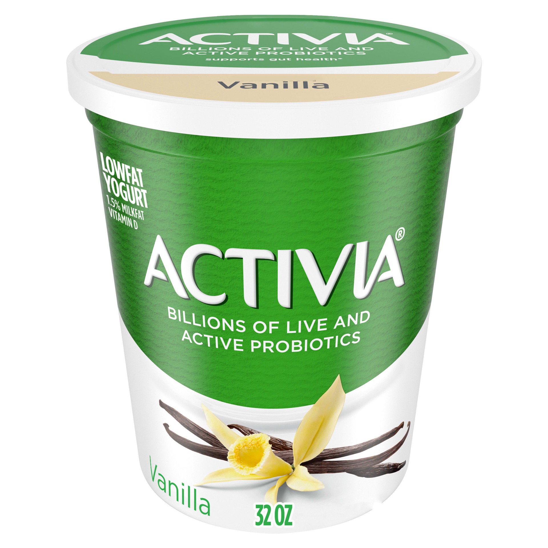 slide 1 of 1, Activia Low Fat Probiotic Vanilla Yogurt, 32 oz