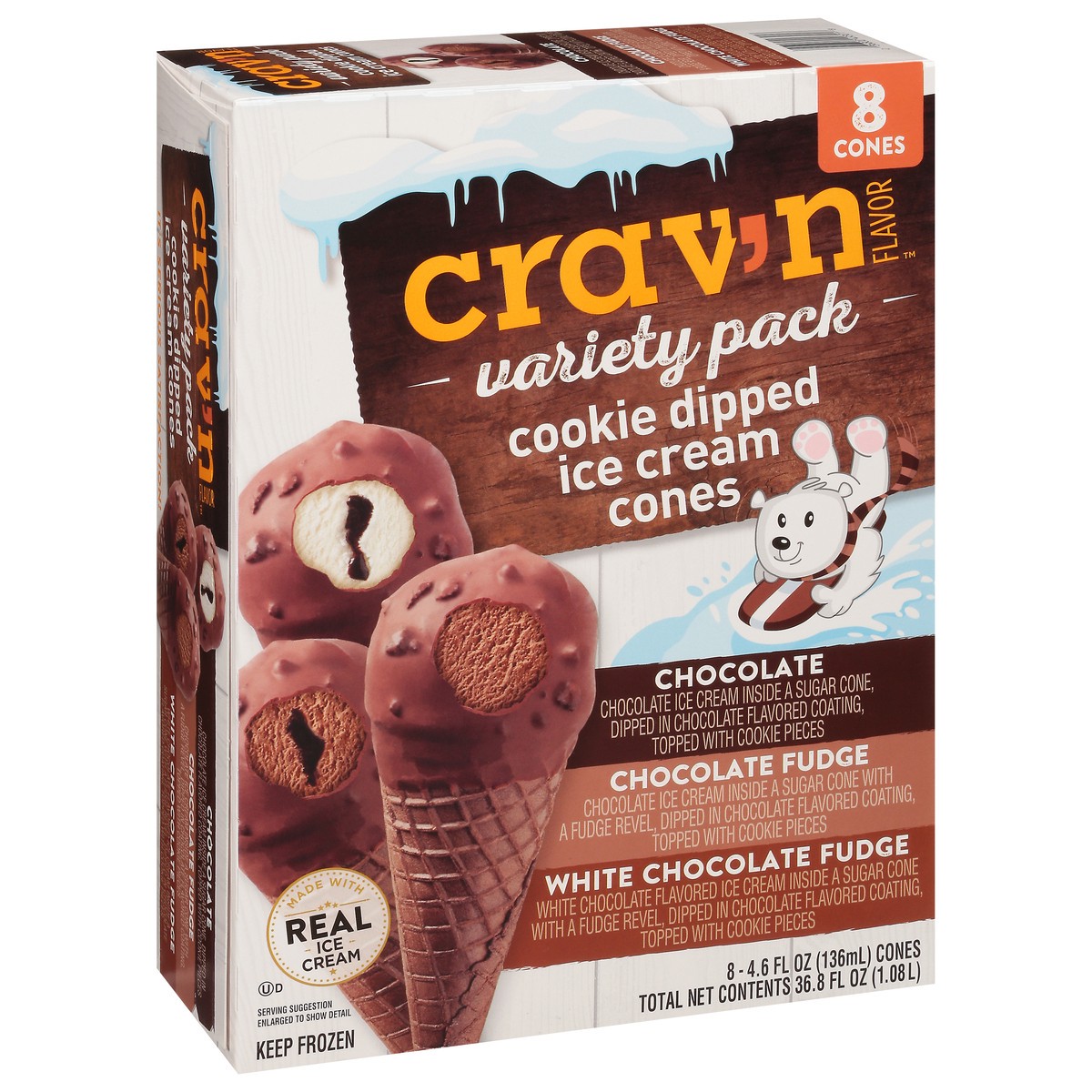 slide 2 of 9, Crav'n Flavor Variety Pack Cookie Dipped Ice Cream Cones 8 ea, 1 ct
