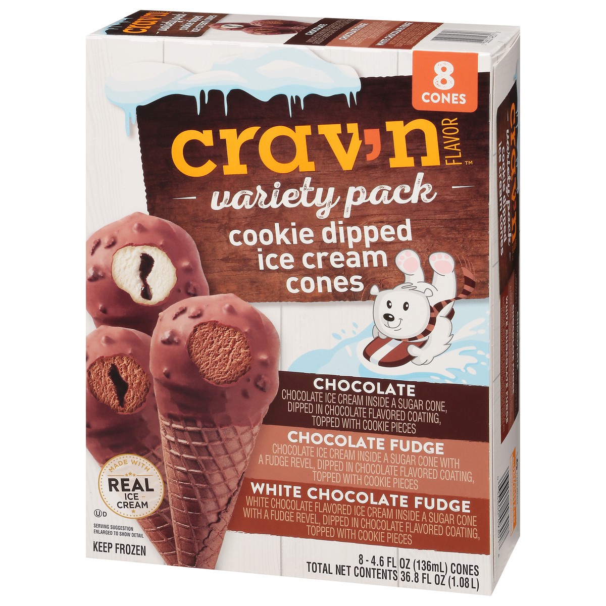 slide 4 of 9, Crav'n Flavor Variety Pack Cookie Dipped Ice Cream Cones 8 ea, 1 ct
