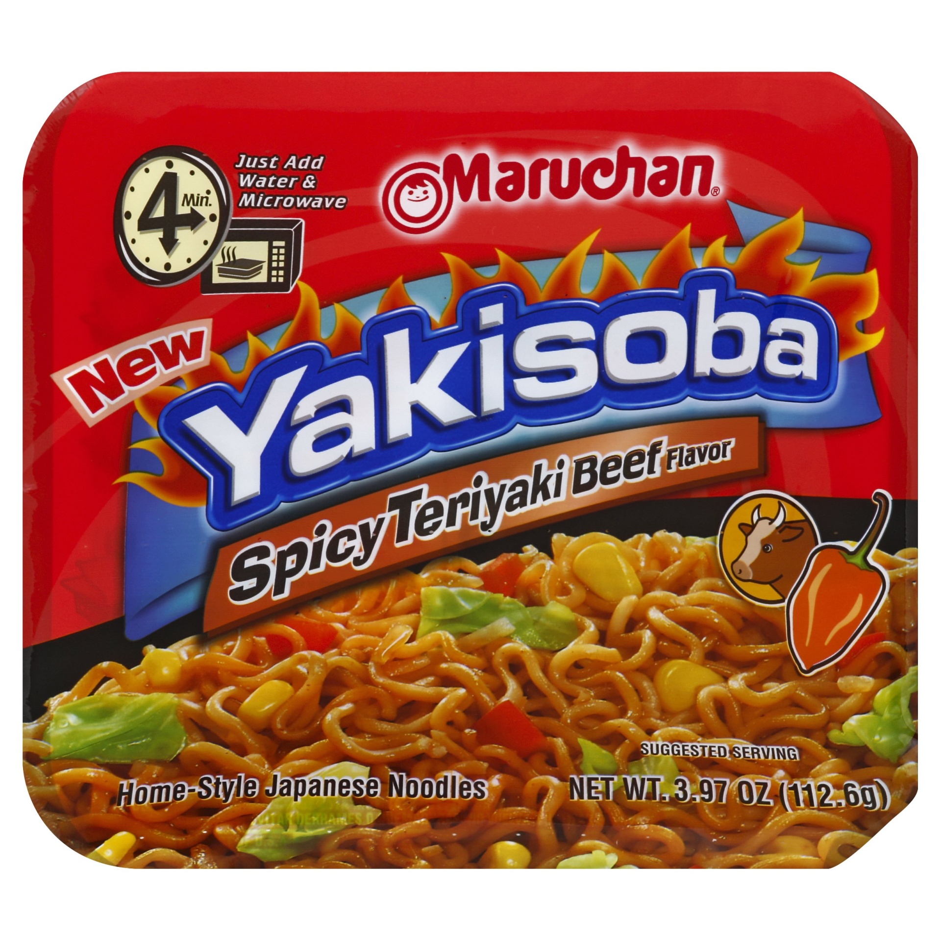 slide 1 of 8, Maruchan Yakisoba Spicy Teriyaki Beef Flavor Noodles, 3.97 oz