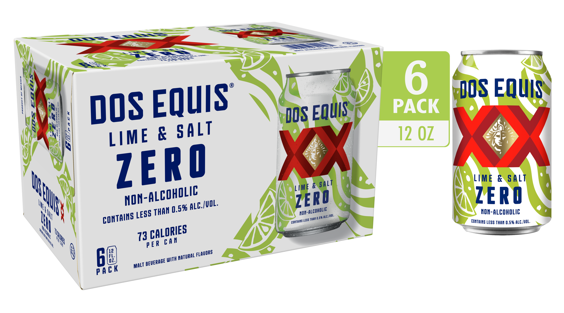 slide 1 of 2, Dos Equis Lime & Salt Zero, 6 Pack, 12 fl oz Cans, 12 oz