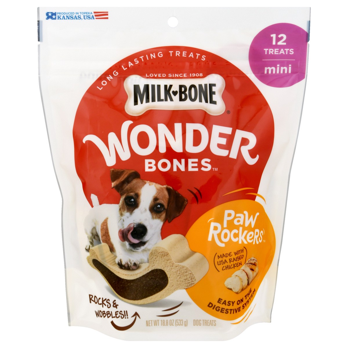 slide 1 of 9, Milk-Bone Wonder Bones Paw Rockers Mini Dog Treats 12 ea, 12 ct