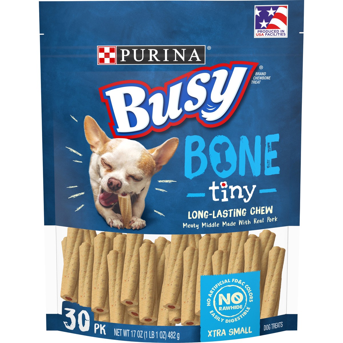 slide 2 of 8, Busy Purina Busy Made in USA Facilities Toy Breed Dog Bones, Tiny, 17 oz